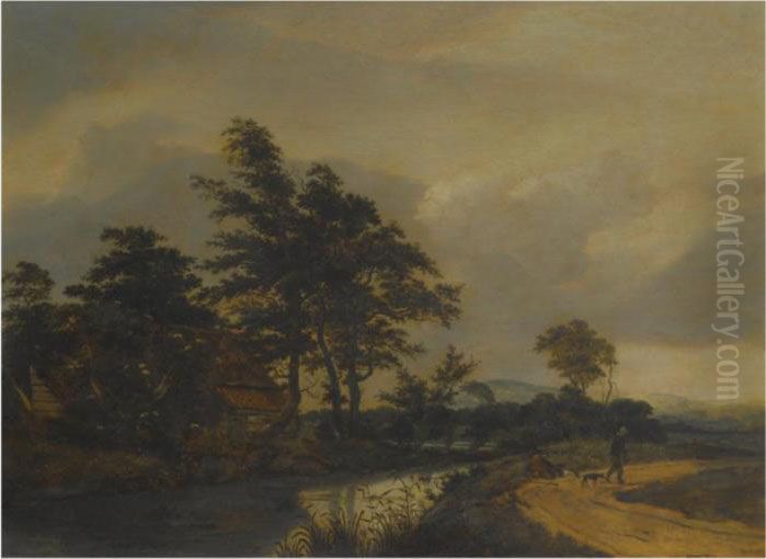 A Landscape With Buildings Near A River Oil Painting by Jacob Van Ruisdael