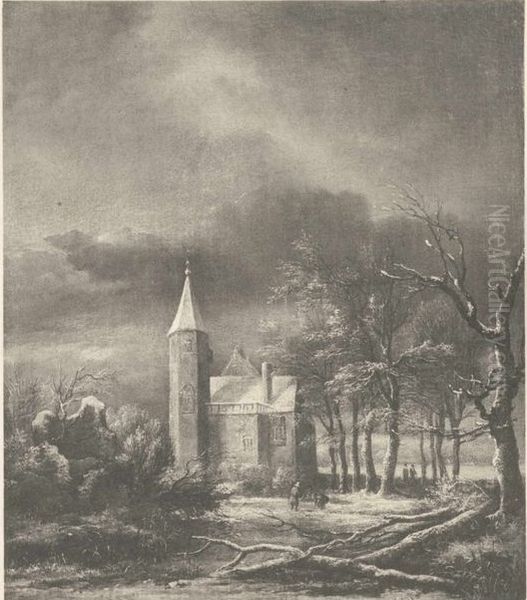 A Winter Landscape Oil Painting by Jacob Van Ruisdael