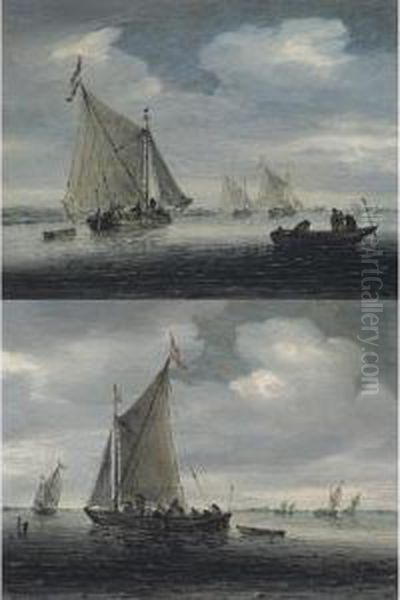 An Estuary Scene With A Kaag 
Close-hauled In A Light Breeze And Other Small Vessels Beyond Oil Painting by Salomon van Ruysdael