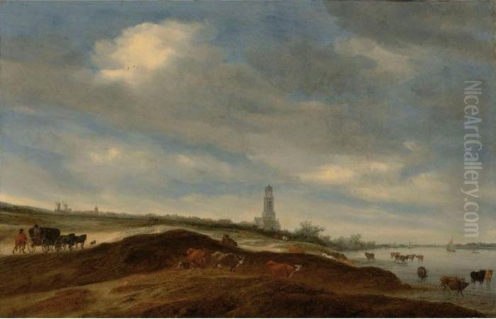 Sold By The J. Paul Getty Museum To Benefit Future Painting Acquisitions
 

 
 
 

 
 A Panoramic View Of Rhenen From The Banks Of The Rhine To The West Of The City, With The Church Of St. Cunera In T Oil Painting by Salomon van Ruysdael