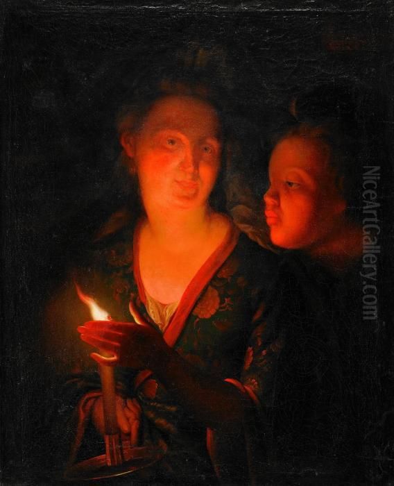 Flicka Med Nattljusstake Oil Painting by Godfried Schalcken