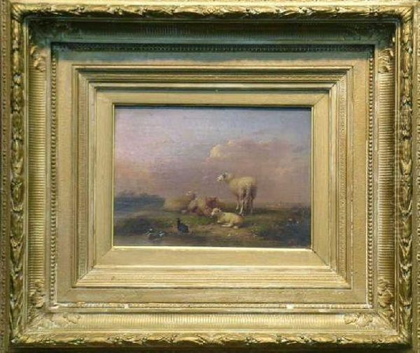 Sheep And Fowl In A Landscape Oil Painting by Franz van Severdonck