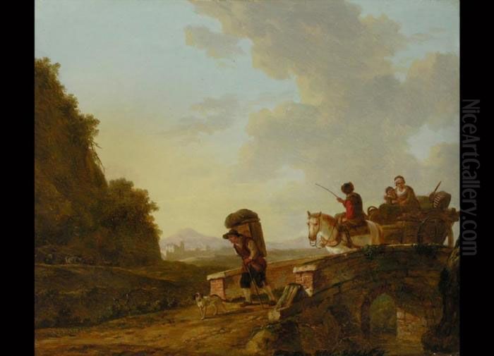 Landschaft Mit Reisendem
 Uber Einer Brucke
 Ol Auf Holz Oil Painting by Jacob Van Stry