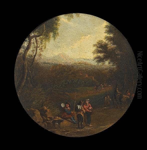 An Italianate Landscape With Travellers Resting On A Country Path Oil Painting by Herman Van Swanevelt