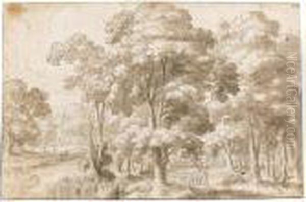 Diana And A Nymph Hunting In A Forest Glade Oil Painting by Herman Van Swanevelt