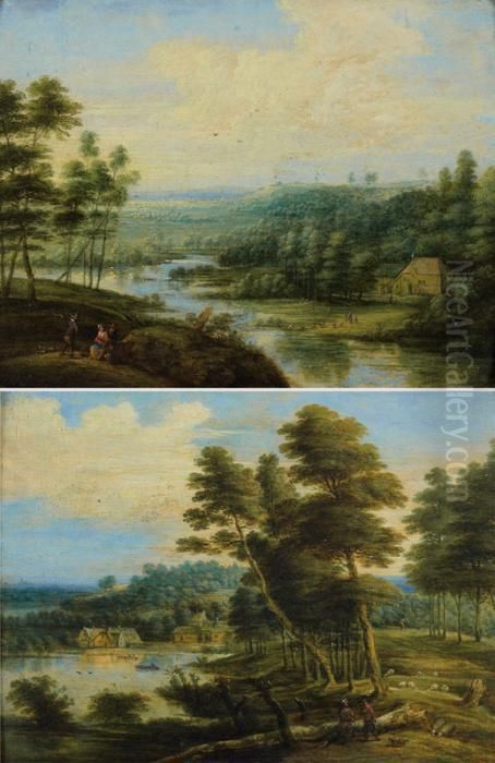 Paysages De Riviere Animes De Promeneurs Et De Paysans. Oil Painting by Lucas Van Uden