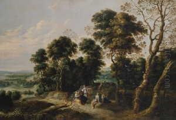 Landschaft Mit Dem Wettstreit 
Der Musen Und Pieriden (nach Ovid, Metamorphosen, V, 294-317). Oil Painting by Lucas Van Uden