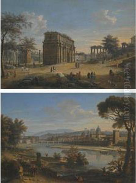 Rome, A View Of The Campo 
Vaccino With The Arch Of Septimiusseverus And The Temple Of Saturn Oil Painting by (circle of) Wittel, Gaspar van (Vanvitelli)