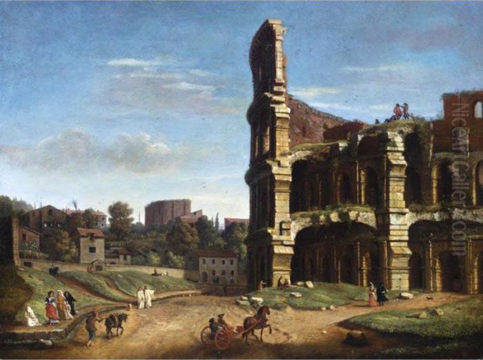 Rome, A View Of The Colosseum From The Meta Sudans Oil Painting by (circle of) Wittel, Gaspar van (Vanvitelli)