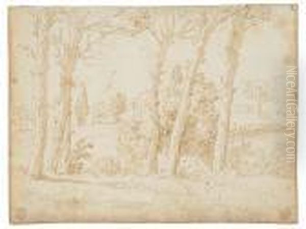 A Wooded Landscape Oil Painting by (circle of) Wittel, Gaspar van (Vanvitelli)