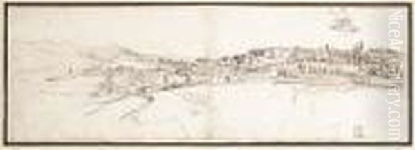 View Of Urbino From San Donato, With A Subsidiary Study Of The Domeof The Cathedral Oil Painting by (circle of) Wittel, Gaspar van (Vanvitelli)