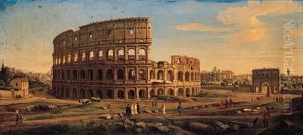 The Colosseum And The Arch Of 
Constantine, Looking Towards Theforum, With Figures And Artists 
Sketching Oil Painting by (circle of) Wittel, Gaspar van (Vanvitelli)