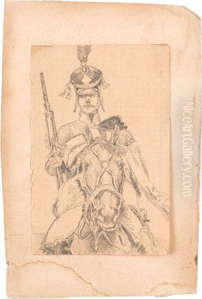 Ufficiale A Cavallo Oil Painting by Scipione Vannutelli