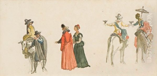 Figure A Cavallo E Stanti Oil Painting by Scipione Vannutelli