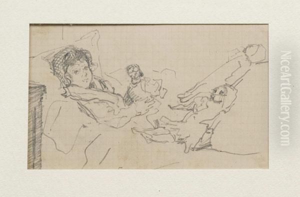 Bambina A Letto Con Bambole Oil Painting by Scipione Vannutelli