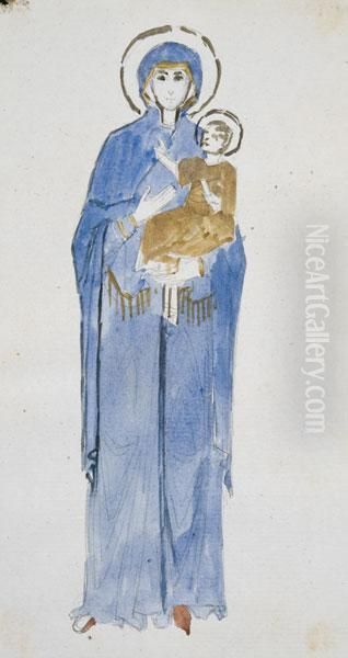 Madonna Bizantina Col Bambino Oil Painting by Scipione Vannutelli