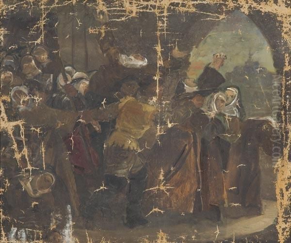 Scena Storica Con Suore E Soldato Oil Painting by Scipione Vannutelli