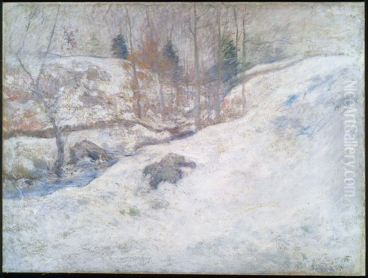 Brook In Winter Oil Painting by John Henry Twachtman