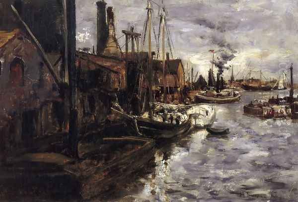 End Of The Pier New York Harbor Oil Painting by John Henry Twachtman