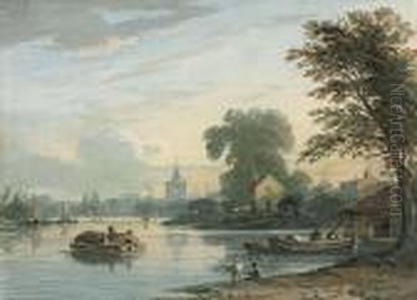 The Thames Near Chiswick, London Oil Painting by John Varley