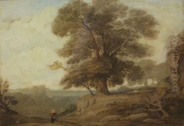Figure In Landscape Oil Painting by John Varley