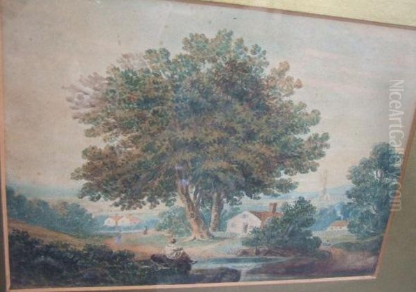A Figure Seated
By A Pool Beneath A Tree Oil Painting by John Varley