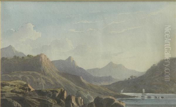 Varleyacross The Village To 
Themountains A Mountainous Landscapetwo, Watercoloursthe Larger 14.5cmx 
20cm Oil Painting by John Varley