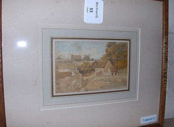 Village Scene, Watercolour Oil Painting by John Varley