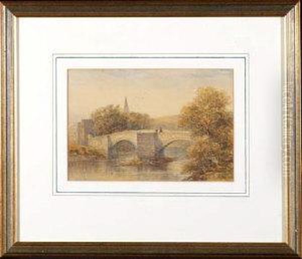 Figures On The Bridge At Warkworth Oil Painting by John Varley