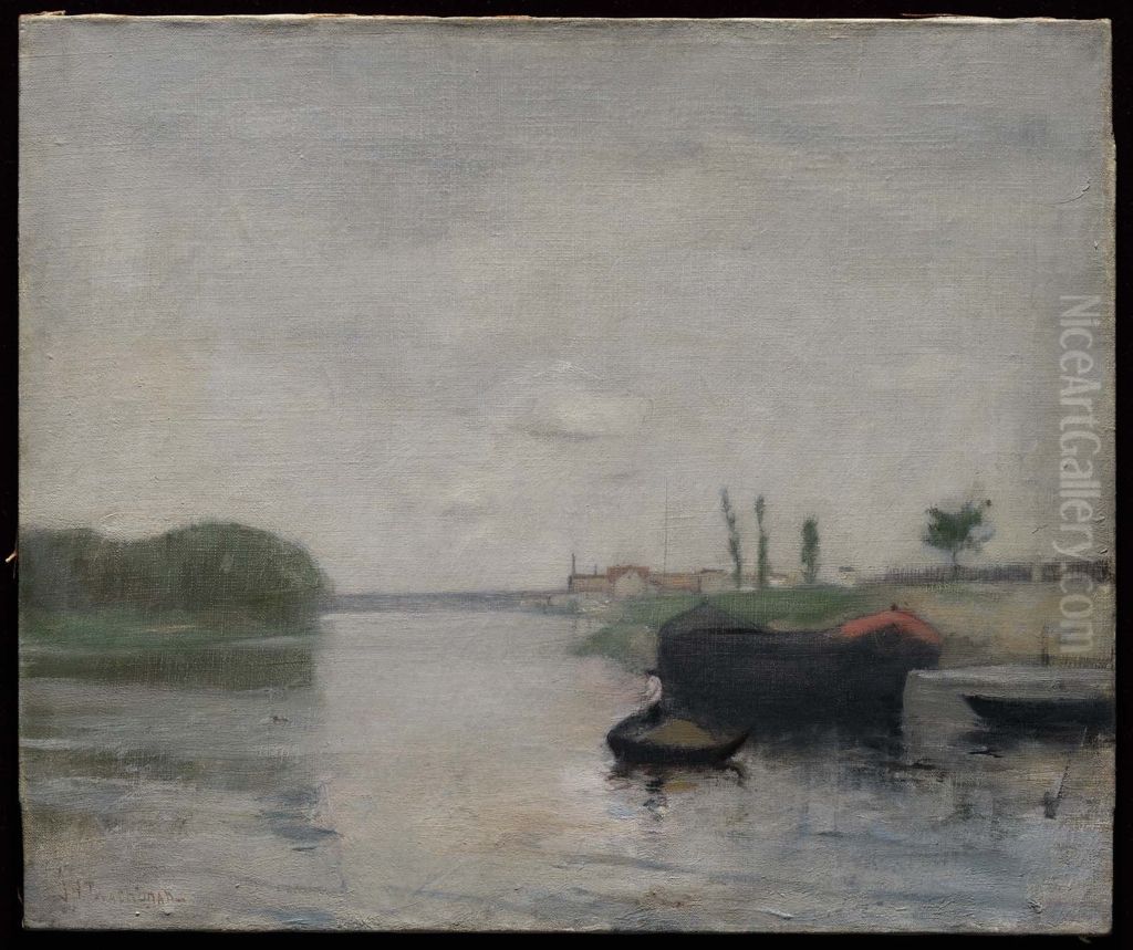 Canal Scene Oil Painting by John Henry Twachtman