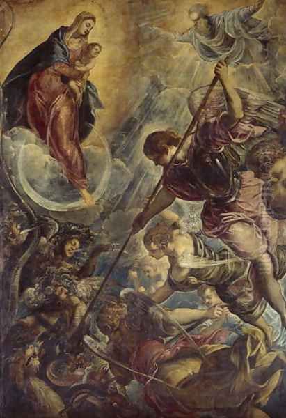 Archangel Michael Fights Satan, c.1590 Oil Painting by Jacopo Tintoretto (Robusti)