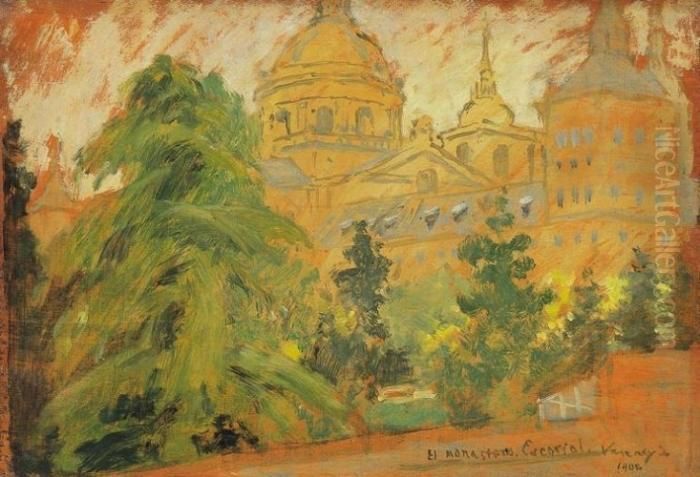 El Monastero Escorial Oil Painting by Janos Vaszary