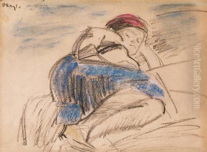 Resting Oil Painting by Janos Vaszary