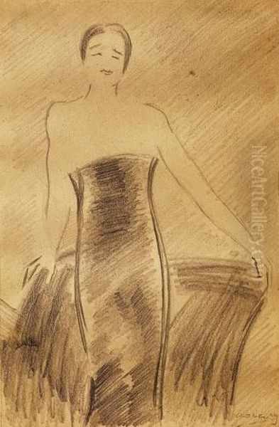 Woman In A Gown Oil Painting by Janos Vaszary