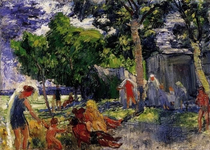 On The Waterside Oil Painting by Janos Vaszary