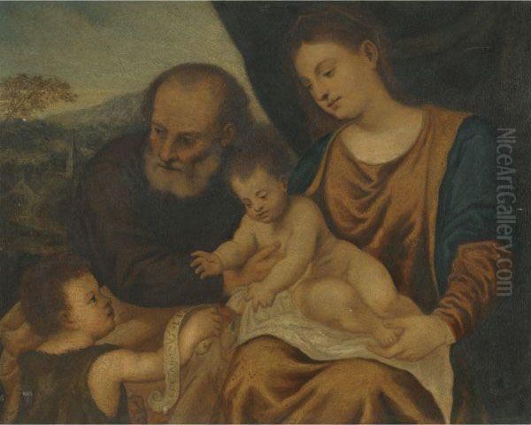 Holy Family With The Infant Saint John The Baptist Oil Painting by Tiziano Vecellio (Titian)