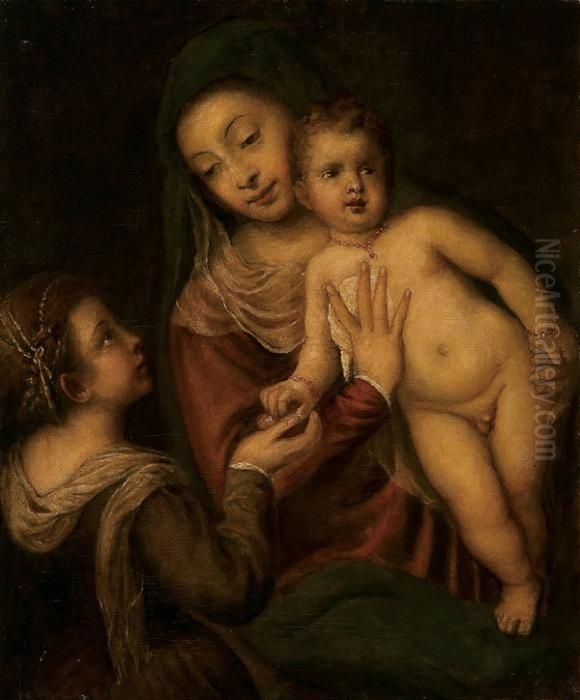 The Madonna And Child With Mary Magdalene Oil Painting by Tiziano Vecellio (Titian)