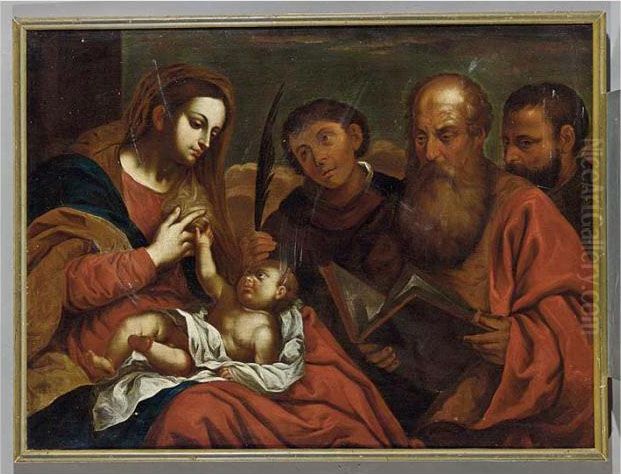 The Madonna And Child Together With St. Stephen, St. Jerome And St. Maurice Oil Painting by Tiziano Vecellio (Titian)