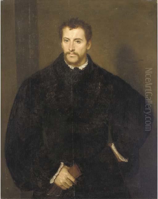 Portrait Of A Gentleman, 
Half-length, In A Black Doublet, A Pair Of Gloves In His Right Hand Oil Painting by Tiziano Vecellio (Titian)