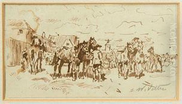 Barocker Pferdemarkt Am Dorfrand Oil Painting by Wilhelm Velten