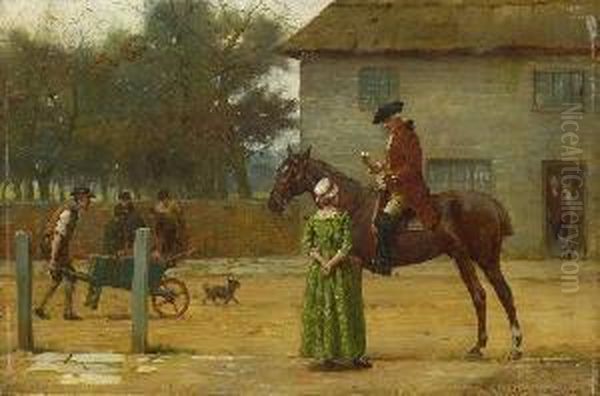 Rastender Reiter Vor Der
 Dorfschanke. Oil Painting by Wilhelm Velten