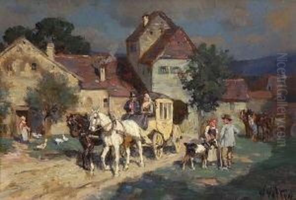 Postkutsche Vor Dem
 Stadttor. Oil Painting by Wilhelm Velten