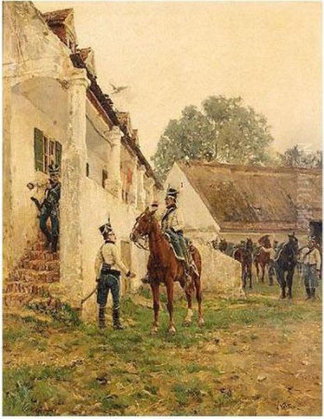The Hussar's Camp Oil Painting by Wilhelm Velten