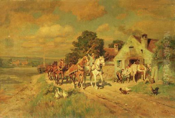 Horses On A Country Path
Oil On Canvas Oil Painting by Wilhelm Velten