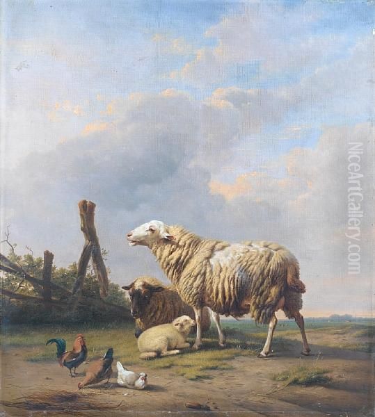Sheep In A Landscape Oil Painting by Eugene Joseph Verboeckhoven