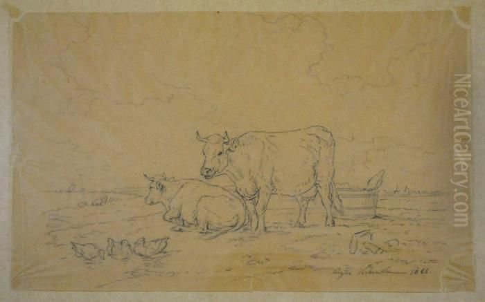 Vache Oil Painting by Eugene Joseph Verboeckhoven