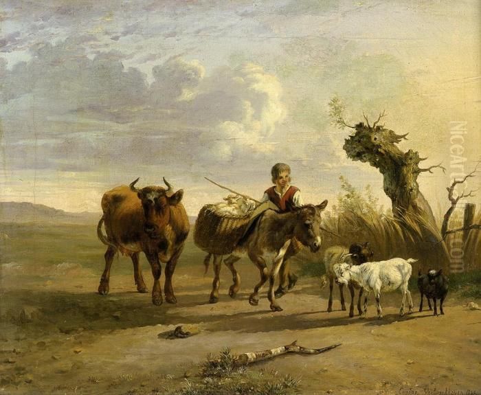 Die Ruckkehr Vom Markt Oil Painting by Eugene Joseph Verboeckhoven