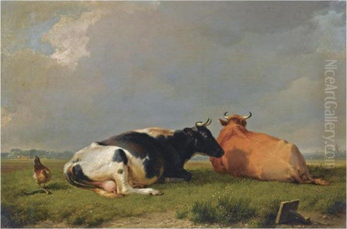 Cows At Rest In A Summer Landscape Oil Painting by Eugene Joseph Verboeckhoven