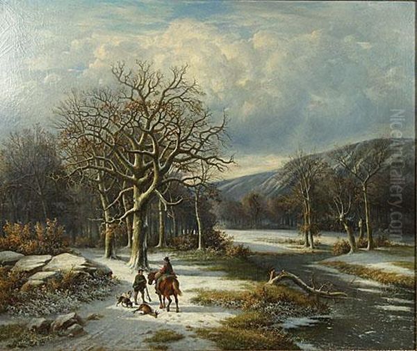 De Jager En Ruiters Ineen Heuvelachtig Landschap In De Winter.
Un Chasseur Et Cavalier Dan Un Paysage Montagneux En Hiver Oil Painting by Eugene Joseph Verboeckhoven