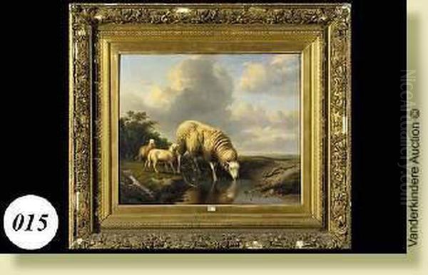 Moutons A La Mare Oil Painting by Eugene Joseph Verboeckhoven